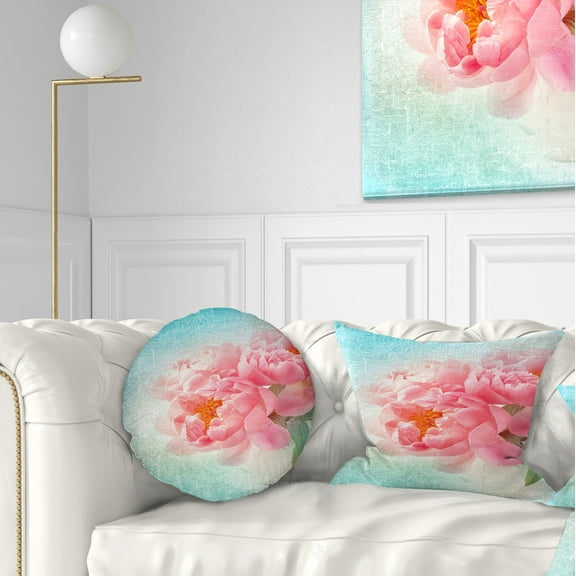 Designart Peony Flowers Merged to Blue - Floral Throw Pillow - 12x20