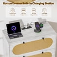 thumbnail image 3 of 3-Drawer Rattan Dresser Set of 2, 63" Wide Wooden Chest with 3-in-1 Charging Station, TV Stand & Storage Organizer for Bedroom, Living Room, Hallway (Gery), 3 of 7