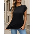 thumbnail image 4 of Women's Crewneck Short Sleeve Tops Casual Loose Solid Color Summer T Shirts, 4 of 7