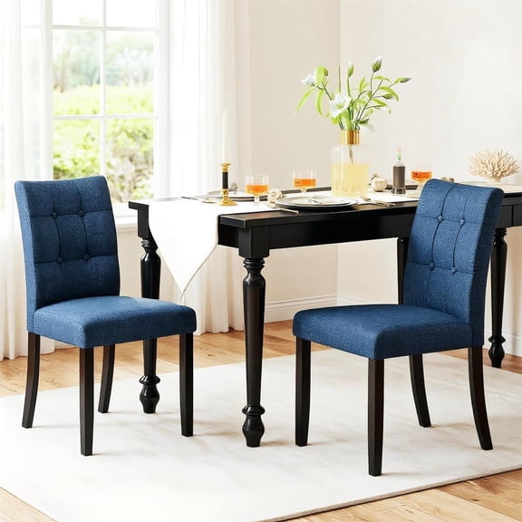 Topcobee Set of 2 Tufted Dining Chairs Armless with Rubber Wood Legs, Chairs for Dining Table, Kitchen Chairs-Dark Blue