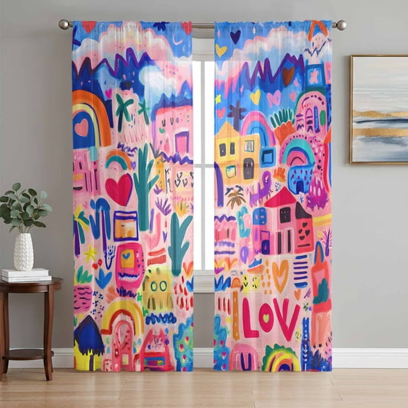 Colorful Abstract Sheer Curtains 72 Inch Length 2 Panels Set, Oil Painted Contemporary Modern Voile Window Treatment Rod Pocket Curtains Sheers Drapes for Bedroom/Living Room/Kitchen 52"x72"x2