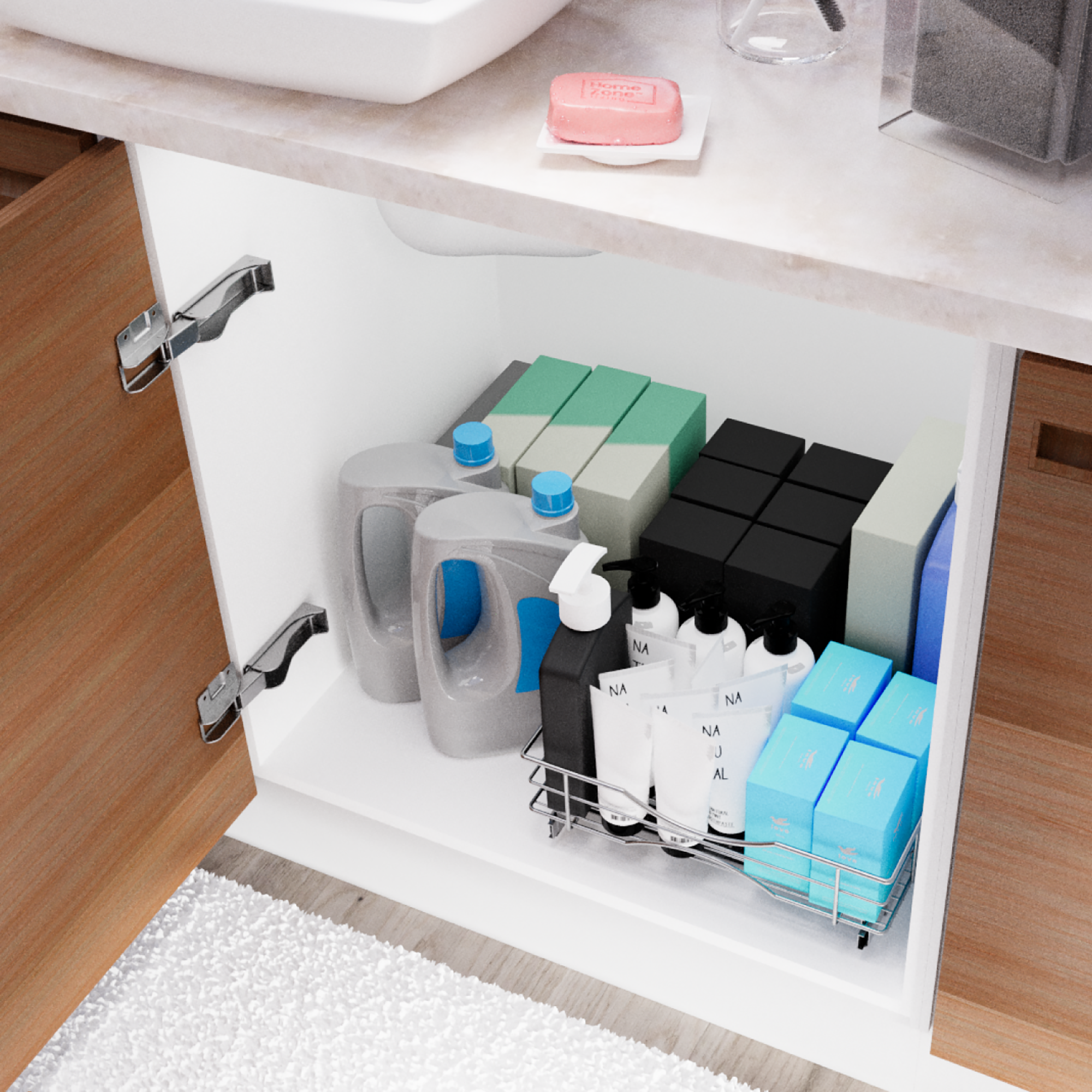 Home Zone Living 17"Width x 21"Depth 1 Under Sink Storage Pull Out Organizer, Silver