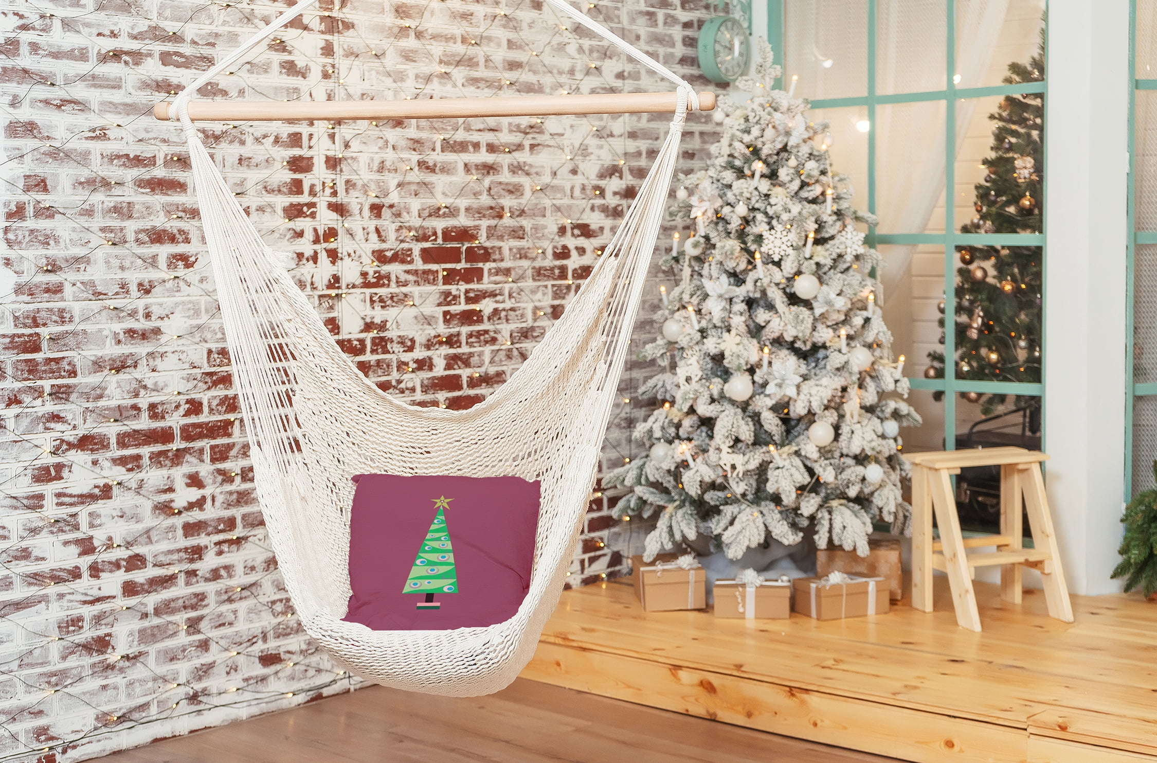20" x 20" Simply Daisy Cartoon Christmas Tree Polyester Indoor/Outdoor Pillow, Passion Flower Qty 1