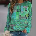 thumbnail image 2 of Mode Femmes Col Rond Imprimé Manches Longues Chandail en Molleton Tops Faciles T-shirt, 2 of 8