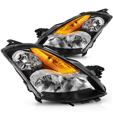Headlight Assembly For 2007 2008 2009 Nissan Altima Black Factory Style Replacement Headlights Pair, One-Year Warranty(Passenger And Driver