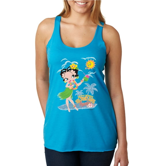 Wild Bobby Betty Boop Island Girl Paradise Betty Boop Tri-Blend Racerback Tank Top, Vintage Turquoise, Medium