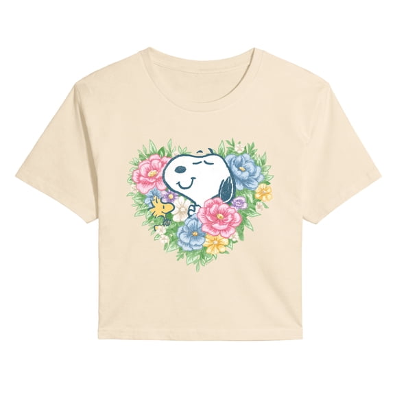 Peanuts - Snoopy Flower Heart Cropped Graphic T-Shirt