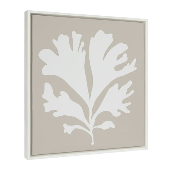 Kate and Laurel Sylvie Sophisticated Neutral Coral Beige Framed Canvas Wall Art by The Creative Bunch Studio, 22x22 White, Natural Muted Coastal Art for Wall Decor
