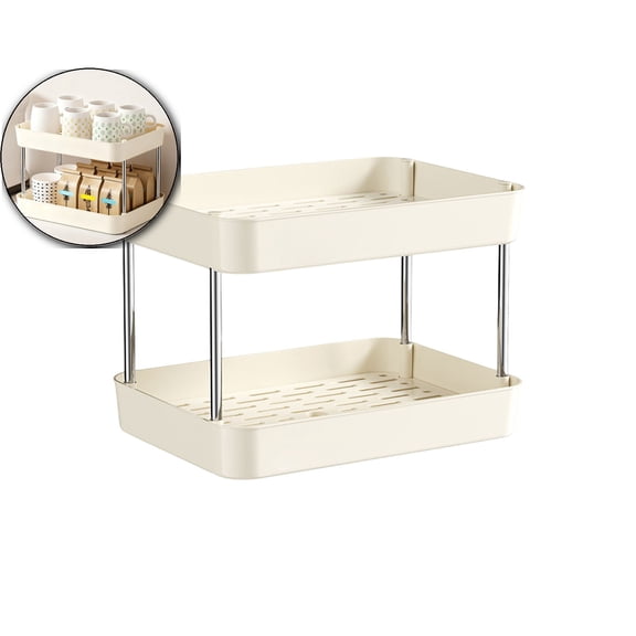 Double-Tier Cup Storage Rack for Dining Table Top, Plastic Coffee Mug Organizer with Drain Tray, White