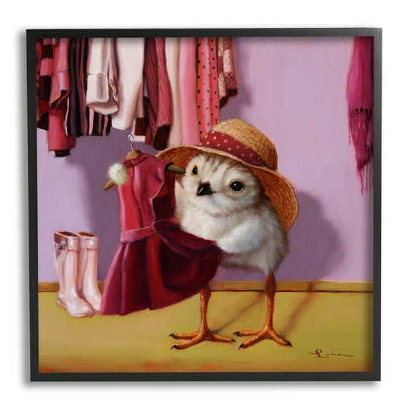 Bird Pink Dressing Room Clothes Animals & Insects Painting Black Framed Art Print Wall Art