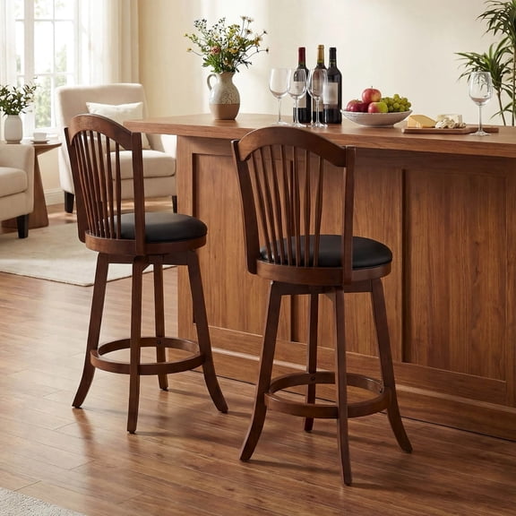 DRAZUNO Swivel Bar Stools Set of 2, 25” Counter Height Barstools w/Backrests, Wood Frame