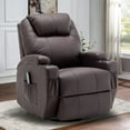thumbnail image 1 of Lnsenfin Manual Swivel Rocker Recliner Chair with Massage Faux Leather for Living Room,Brown, 1 of 7