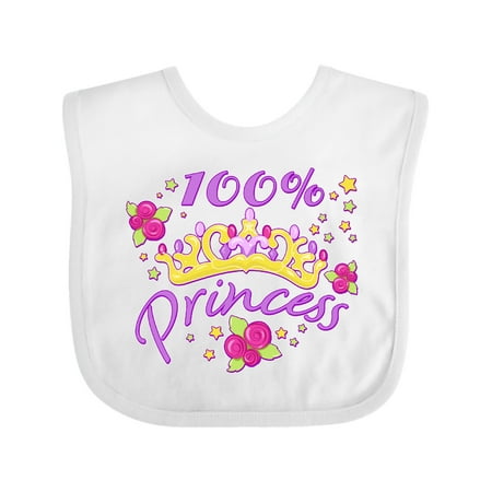 

Inktastic 100% Princess- tiara and roses Gift Baby Girl Bib