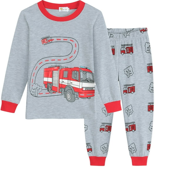 Little Hand Toddler Boy Pajamas Set Fire Truck Long Sleeve Sleepwear 5T