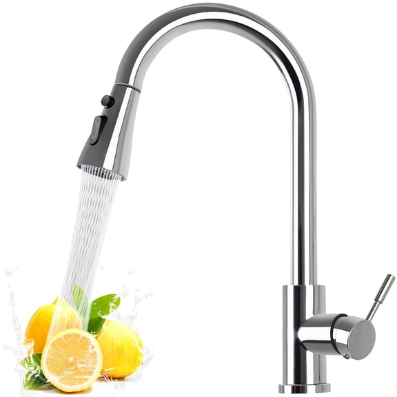 304 Stainless Steel Pull Down Kitchen Faucet with 4-Spray Modes, 360° Swivel & Quick-Reset Spray Head