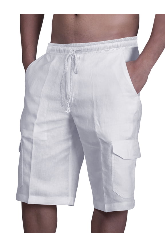 Men's Chino Casual Drawstring Elastic Waist Linen Shorts