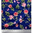 thumbnail image 1 of Soimoi Moss Georgette Fabric Leaves,Rose & Peony Floral Print Fabric by The Yard 42 Inch Wide, 1 of 3
