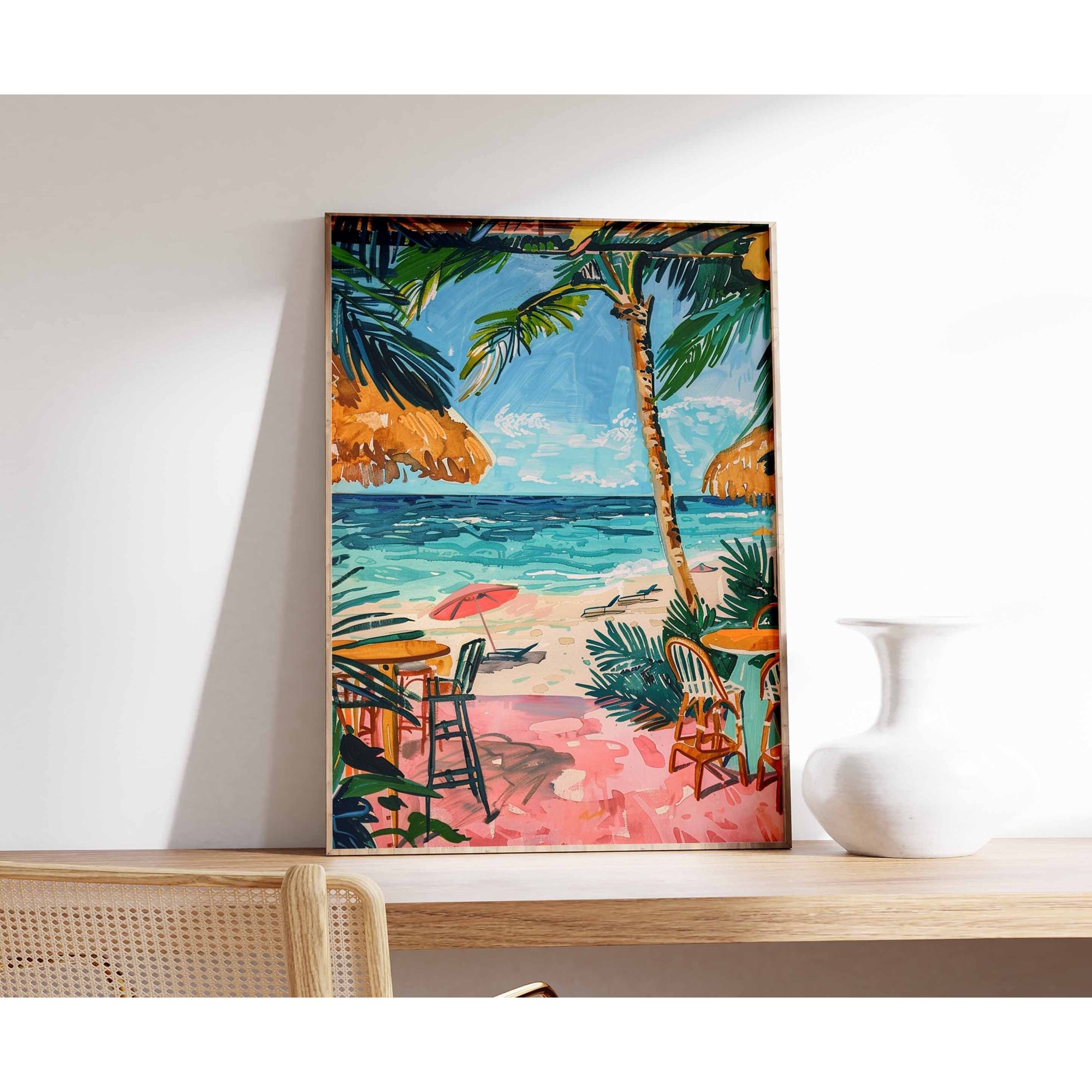 Caribbean Beach Bar Art Print Tropical Seaside Decor Poster Only