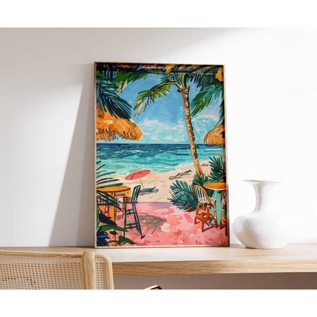 Caribbean Beach Bar Art Print Tropical Seaside Decor Poster Only