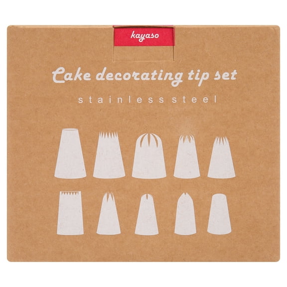 Kayaso Cake Decorating Icing Piping Tip Set, 10 X-large Decorating Tips Stainless Steel Plus 20 Disposable Pastry Bags