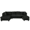 thumbnail image 4 of Reversible Sectional Sofa with Chaise Lounge, Modern L-shaped Linen Sofa with Storage Ottoman and Cup Holder, Rivet Trim Upholstered Living Room Sofa with Removable Back Cushion, Black, 4 of 7
