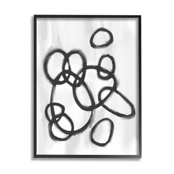 Stupell Industries Round Circular Linework Abstract Black White Design by Daphne Polselli, 16" x 20", Black Framed