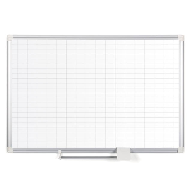 Magnetic Porcelain Dry-Erase Planning Board, 1" X 2" Grid, Aluminum Frame, 24" X 36"