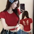 thumbnail image 3 of PFDDRW Womens Butterfly Shaped Open Back Crop Top T-shirt GXK, 3 of 8