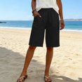 thumbnail image 4 of Women's Elastic Waist Bermuda Shorts Comfy Knee Length Shorts Casual Solid Color Summer Vacation Lounge Walking Beach Shorts with Pockets, 4 of 6