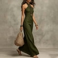 thumbnail image 3 of Hulanddfd Women's Dress Halter Neck Sleeveless Bodycon Solid Color Summer Maxi Dress Green Size M, 3 of 4