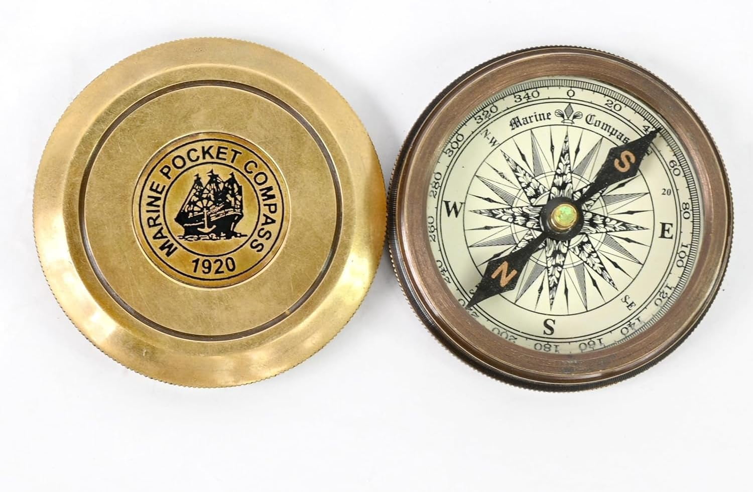 Marine Pocket Compass 1920, Vintage Brass Nautical Compass with Robert Frost Poem