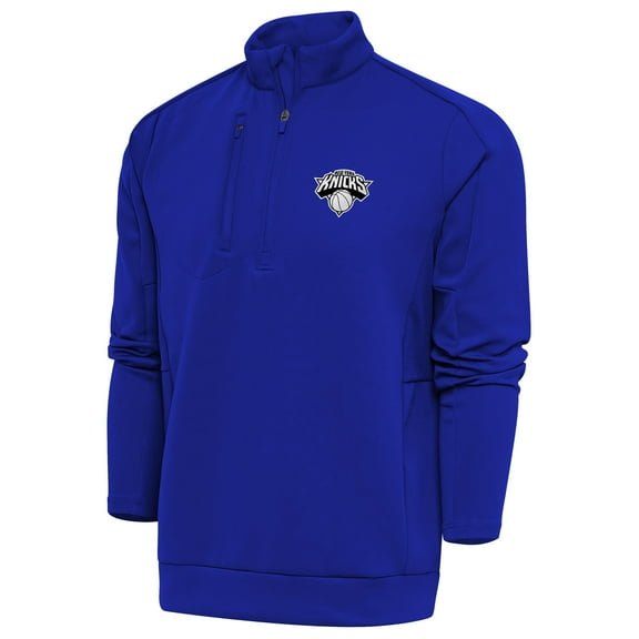Men's Antigua Blue New York Knicks Metallic Logo Generation Quarter-Zip Top