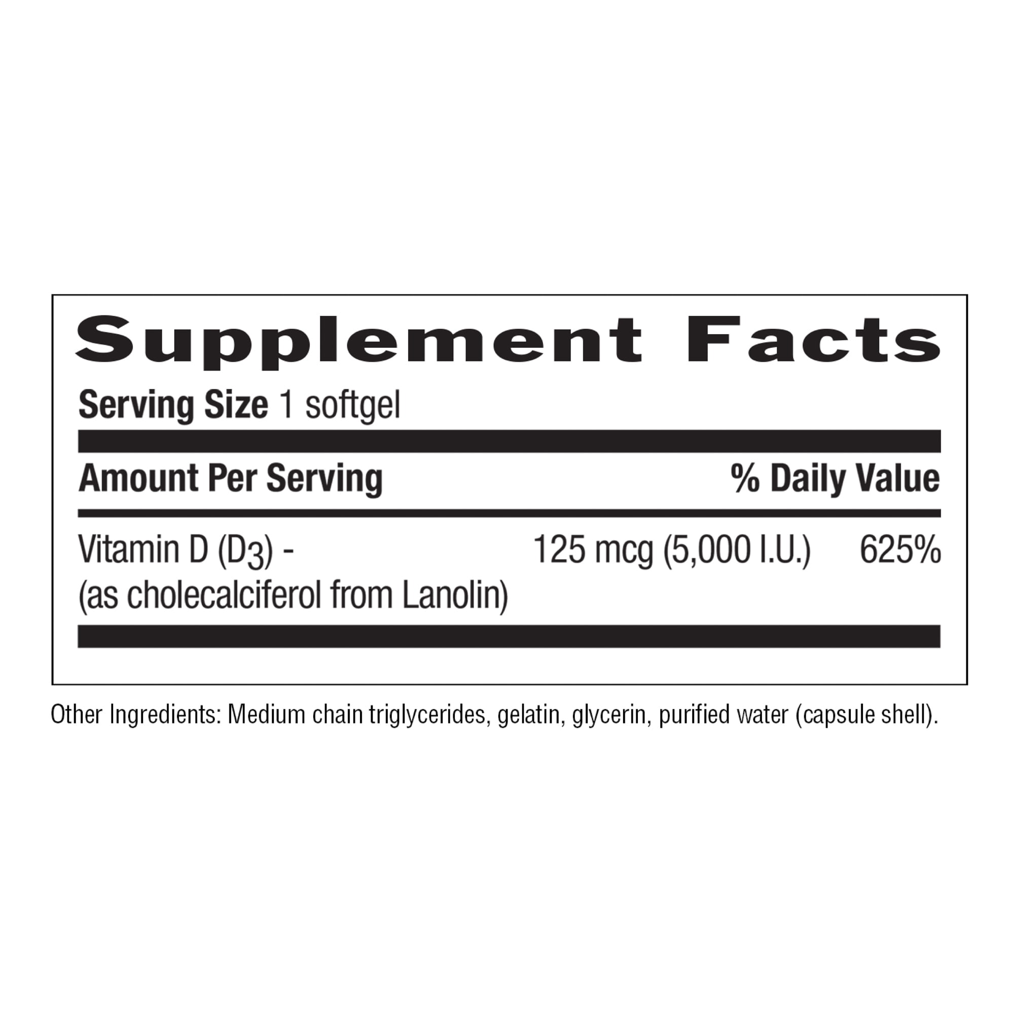 Country Life Vitamin D3 5000 IU – High Potency, Non-Fish Source, Supports Bone Health, Immune Function & Calcium Absorption – 365 Softgels, Certified Gluten-Free, Long-Term Supply