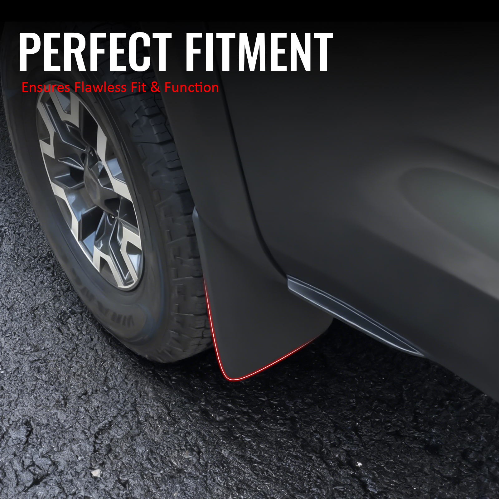 Ikon Motorsports 4PCS Front Rear Mud Flaps Wheel Arch Splash Guards MudFlaps For 2016-2023 Toyota Tacoma W/OEM Fender Flares, Black PP PT345-35170