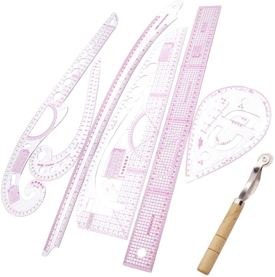 Bmatwk 7 Pieces/Set Tailor Ruler Clear Measuring Kit Seam Drawing ...