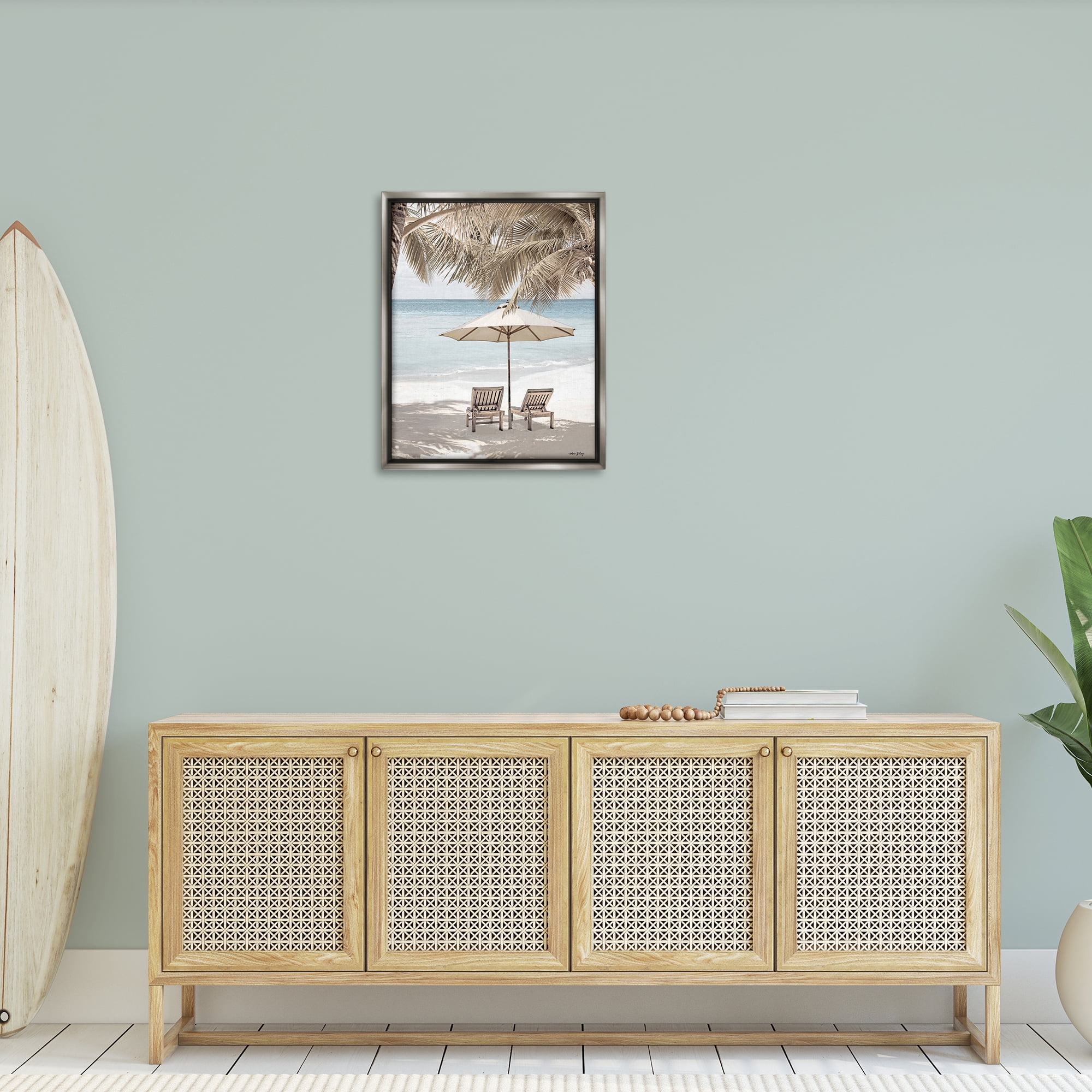 Stupell Industries Summer Villa Vacation Landscape Photography Gray Floater Framed Canvas Art Print Wall Art, 25 x 31