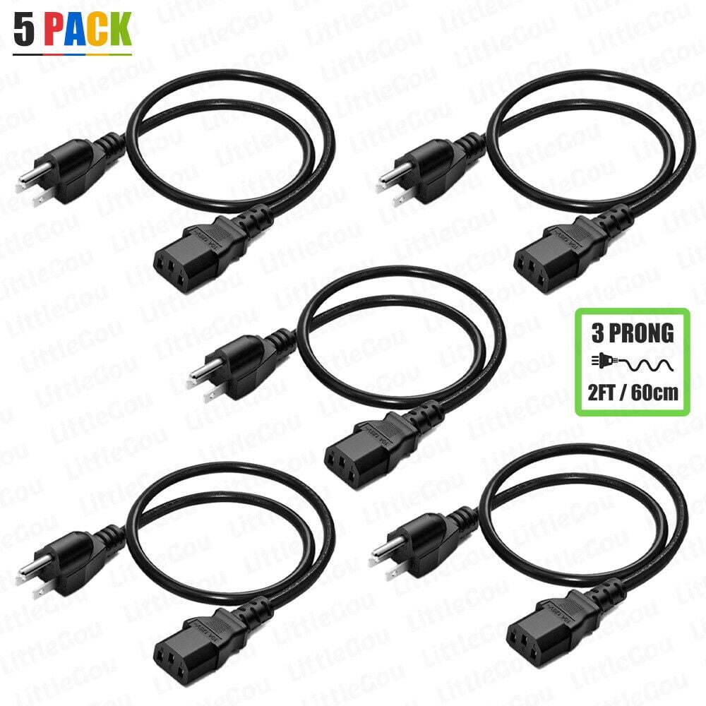 2FT Universal 3 Prong AC Power Cord Cable 18AWG Computer Printer