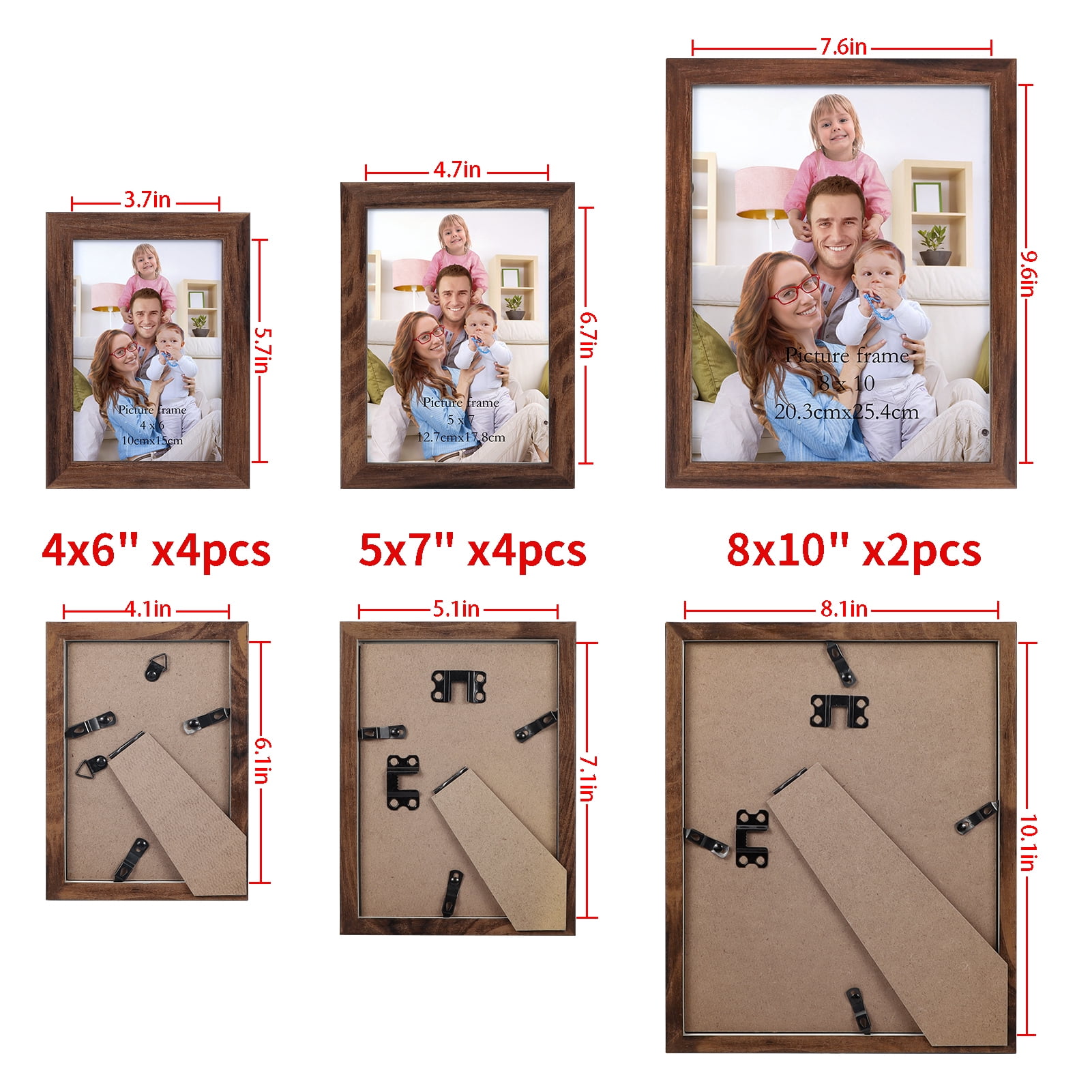Gallery Set of 10 Picture Frames, Modern Contemporary Style, Multi-Size Frames, Maestro Collection, Brown(Four-4x6+Four-5x7+Tow8x10)