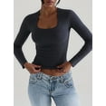 thumbnail image 6 of Womens Long Sleeve Shirts Square Neck Tops Ribbed Knit Teen Girls Crop Tops Fall Fashion Clothes Dark Gray M, 6 of 9
