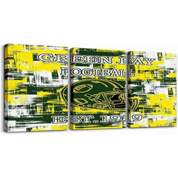 Hieng American Football Bathroom Wall Art for Home Decor Green Bay 3 Piece Canvas Wall Art for Living Room Gifts for Football Fans Football City Office Wall Decorations Artwork Posters