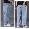 thumbnail image 4 of Men's Plus Size Loose Fit Straight Leg Jeans, Wide Leg Casual Denim Pants for Street Style Fashion, Comfortable and Roomy Trousers for Everyday Relaxed Wear and Urban Outfits Light Blue XXXXXL, 4 of 4
