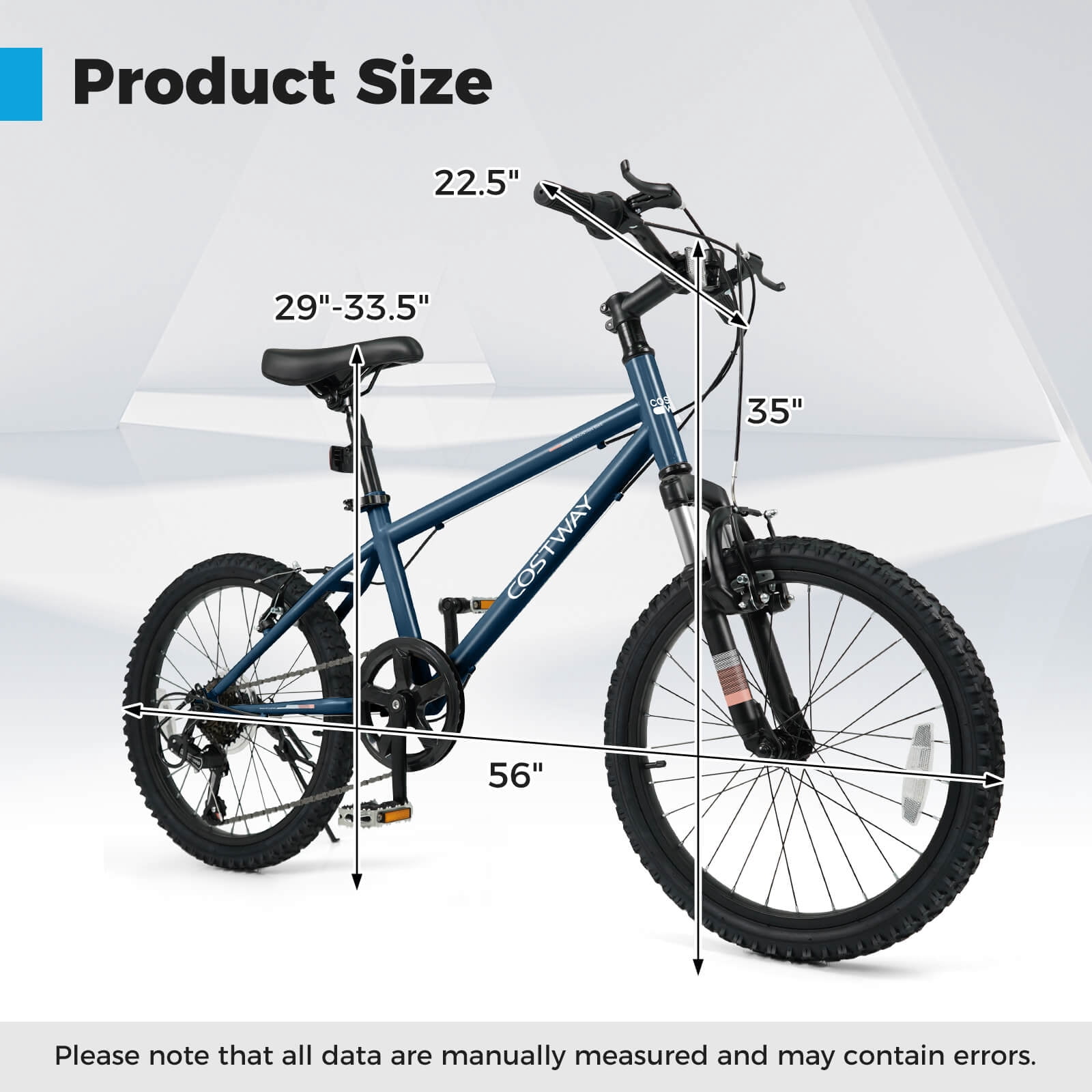 Costway 20 Inch Mountain Bike for Teens Aged 8+ Years Old with Suspension Fork Navy