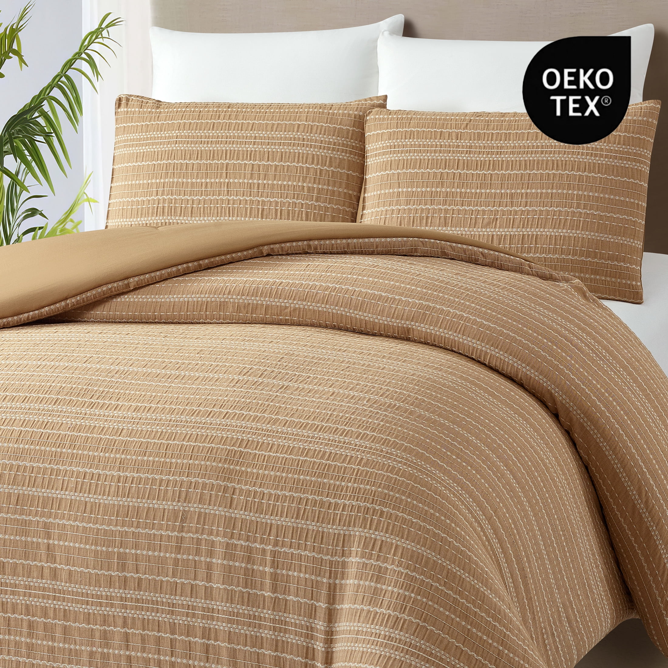 Better Homes & Gardens King Comforter Set, All-Season, 3-Piece, Dark Camel Stripe