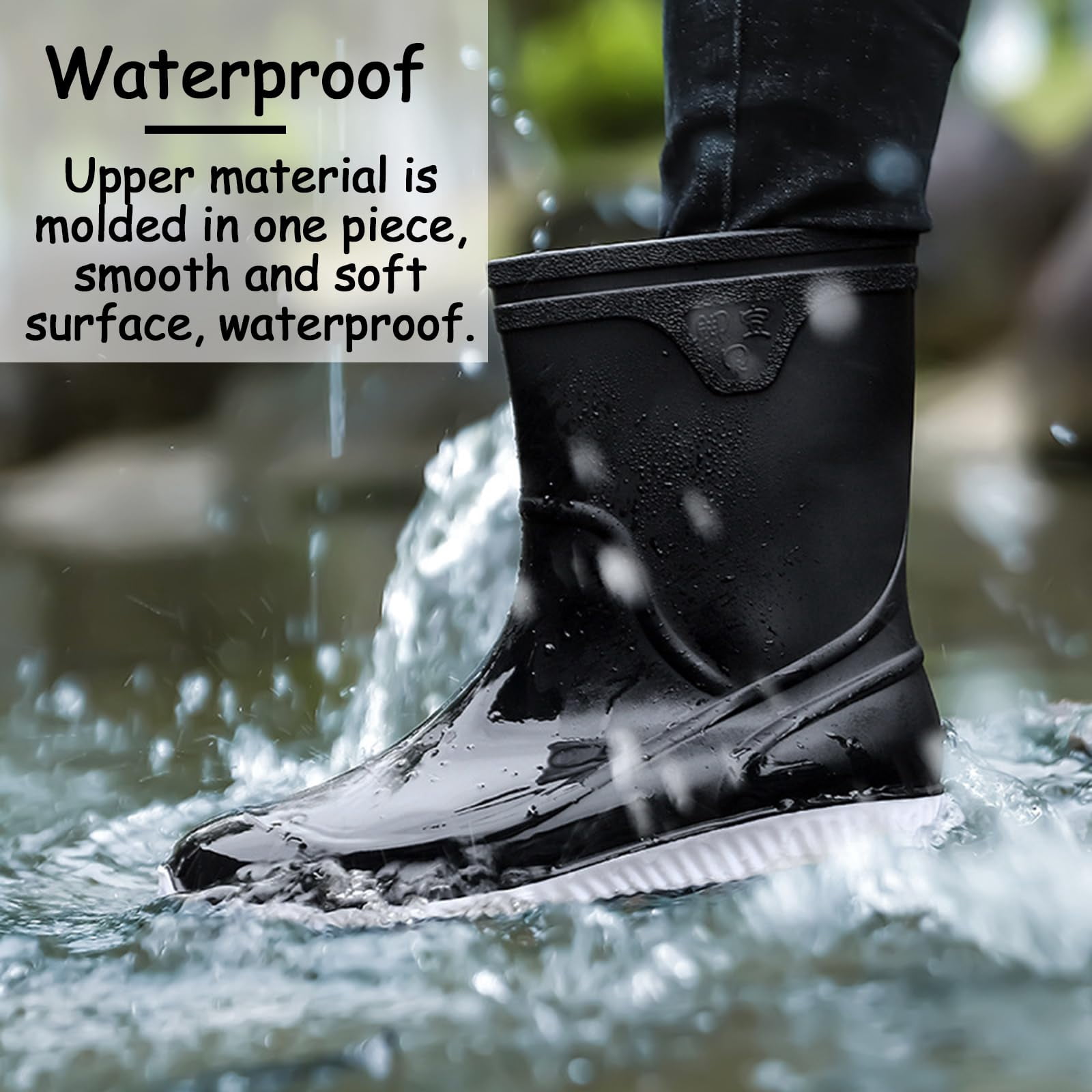 AUXDIQ Rain Shoes Men Mid-calf Boots Waterproof Rain Boots Outdoor Garden Shoes