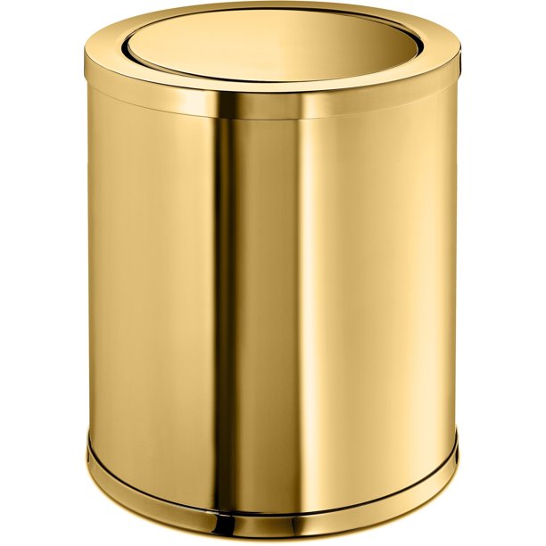 AGM Home Store Lisa Round Wastebasket Trash Can for Bathroom, Kitchen With Swing Lid, Brass