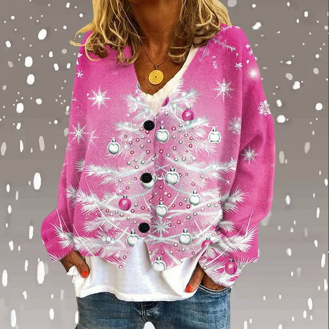 Puntoco Chaqueta De Punto Informal Con Botones Y Estampado Navideño Para Mujer