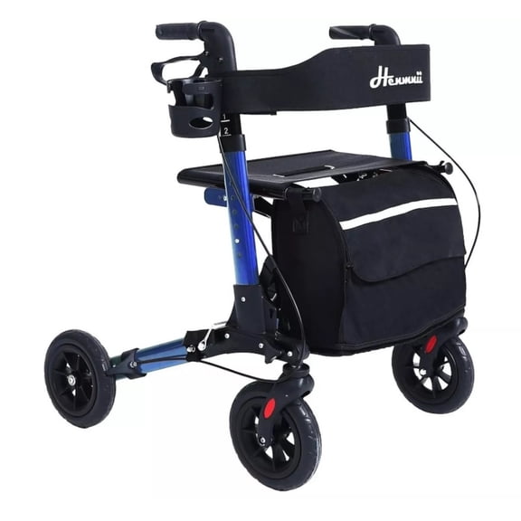 Henmnii Rollator All Terrain Aluminum Lightweight Walker with in Seat Blue