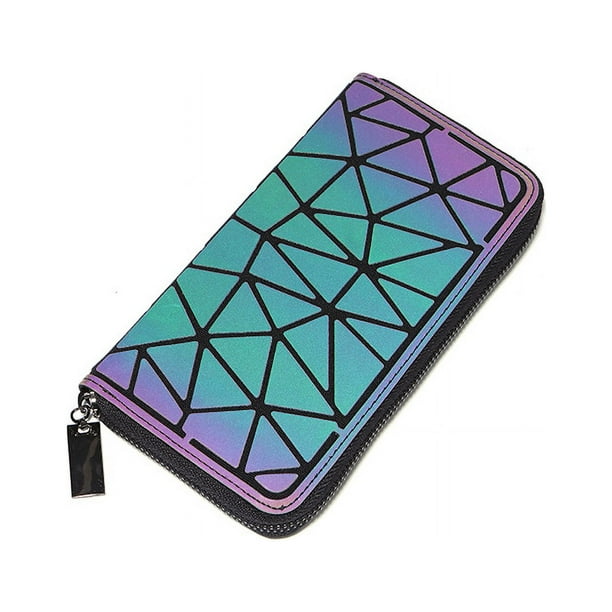 1 cartera luminosa geométrica para mujeres y niñas, monedero holográfico reflectante, bolso elegante de moda, tarjetero, organizador de dinero, cartera con cremallera.