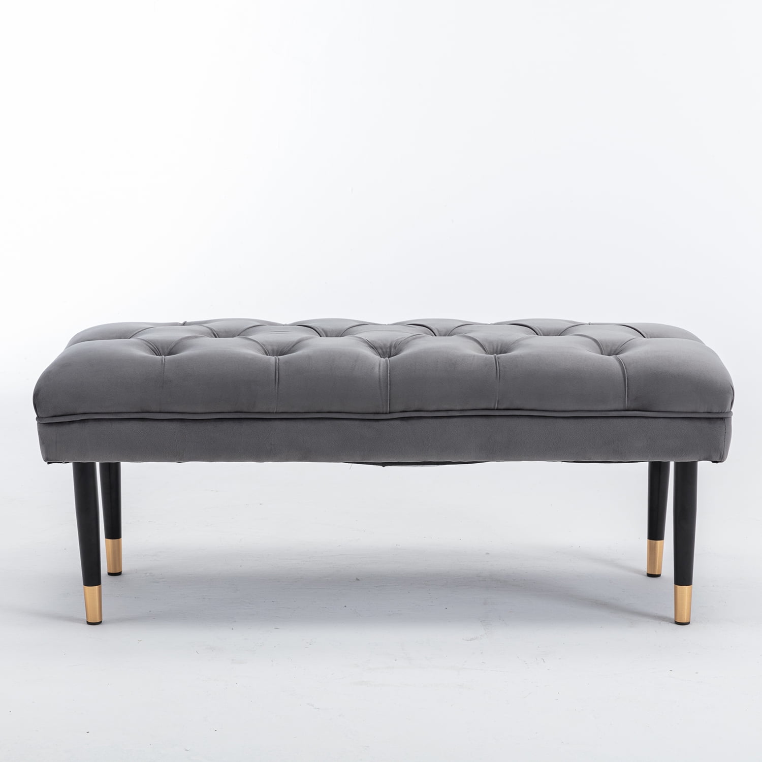 Kadyn Fabric Bench, Modern Velvet Button Ottoman for Living Room Entryway, Upholstered Bench with Metal Legs, Gray Kadyn Fabric Bench, Modern Velvet Button Ottoman for Living Room Entryway, Upholstered Bench with Metal Legs, Gray