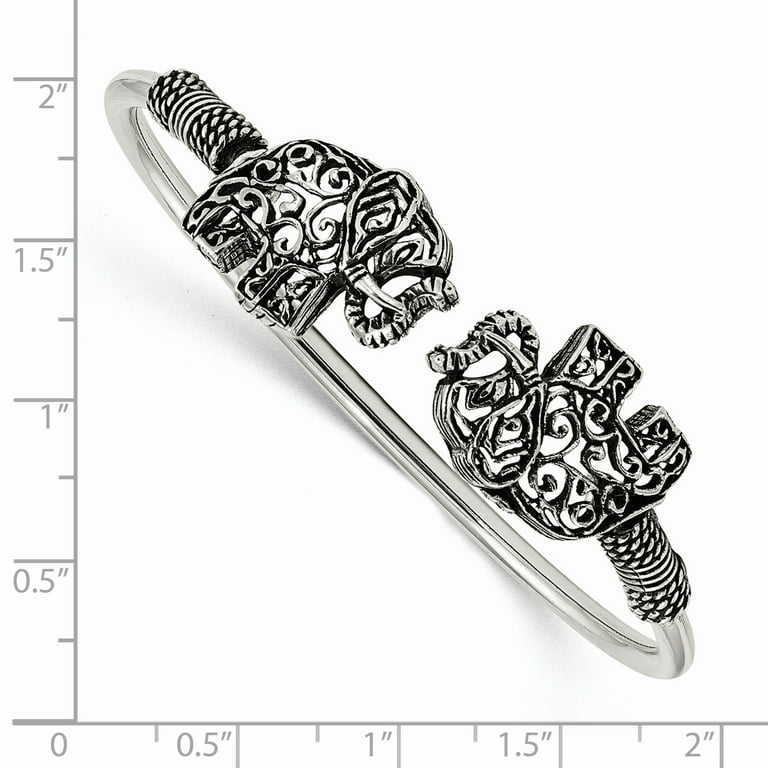 Sterling Silver Antiqued Filigree Elephant Flexible Bangle Bracelet